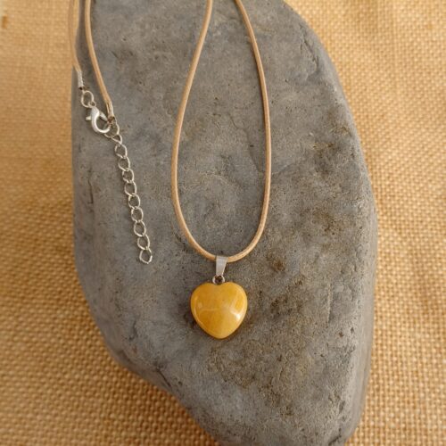 YELLOW AVENTURINE STONE HEART SHAPE NECKLACE