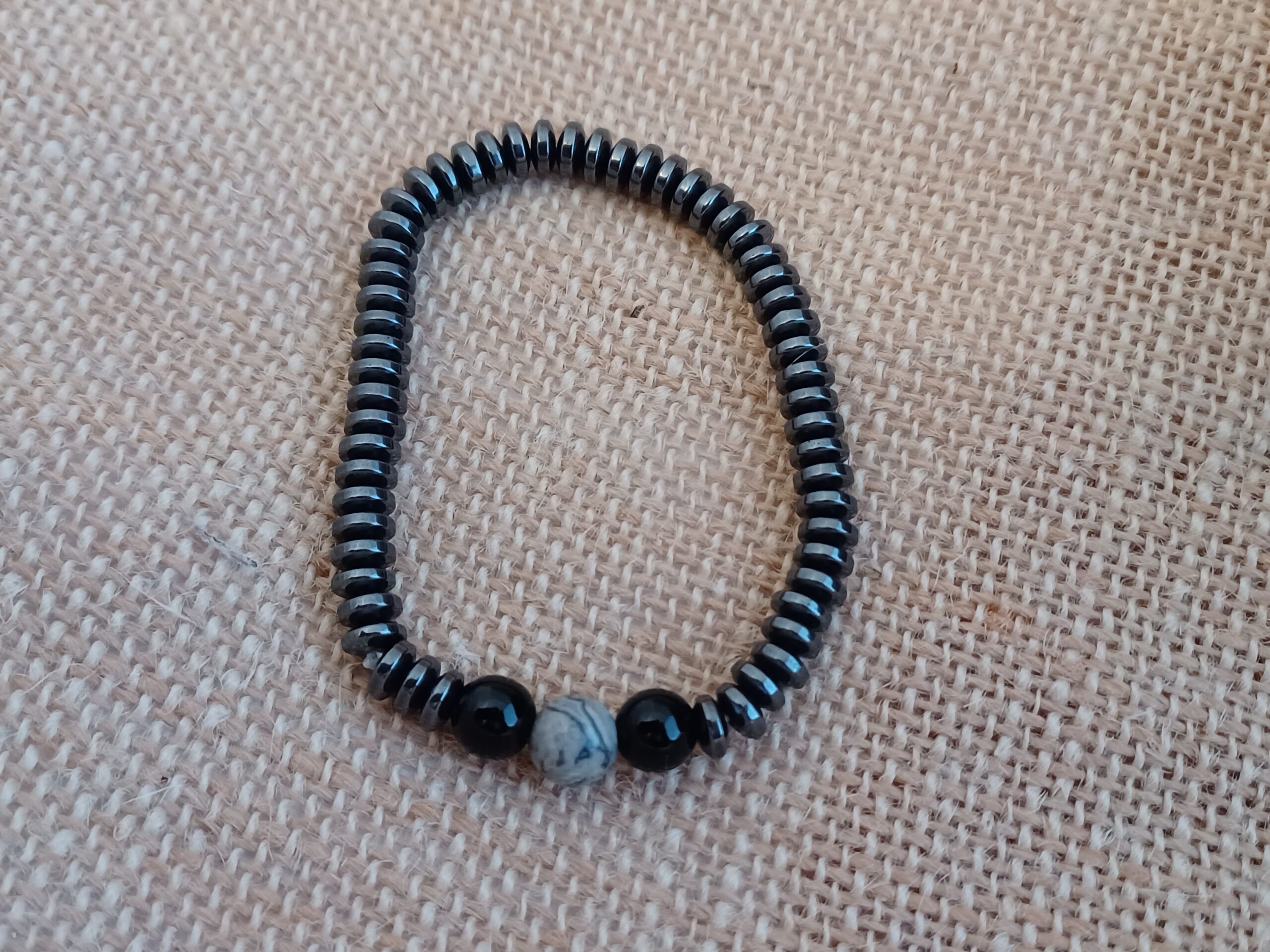 2 PIECES MAGNETIC HEMATITE AND JASPER STONE BRACELETS - Image 3